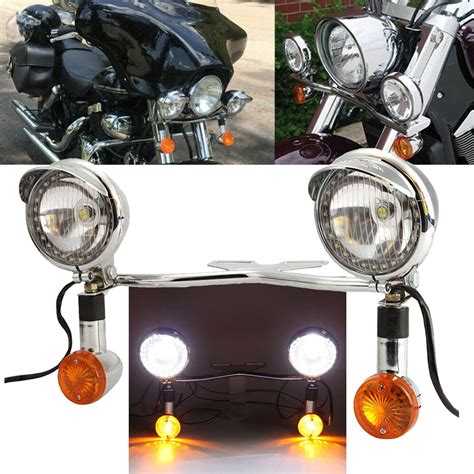 Chrome Passing Turn Signals Lamp Driving Fog Spot Light Bar Kit For