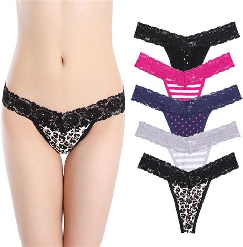 5 Pack Womens Lace Stitching Cotton Thongs Low Waist