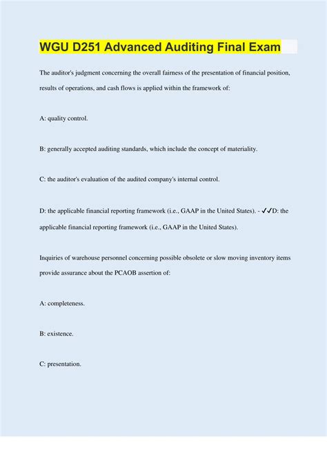 Wgu D Advanced Auditing Final Exam Questions With Correct