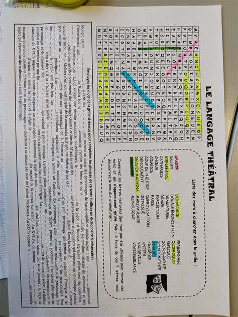 Je Dois Faire Ces Mots Mêlés Sur Le Langage Théâtral Le Plus Vite