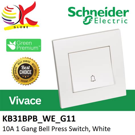 Schneider Electric Vivace Series 10a 250v 1 Gang Bell Press Switch With Bell Icon White