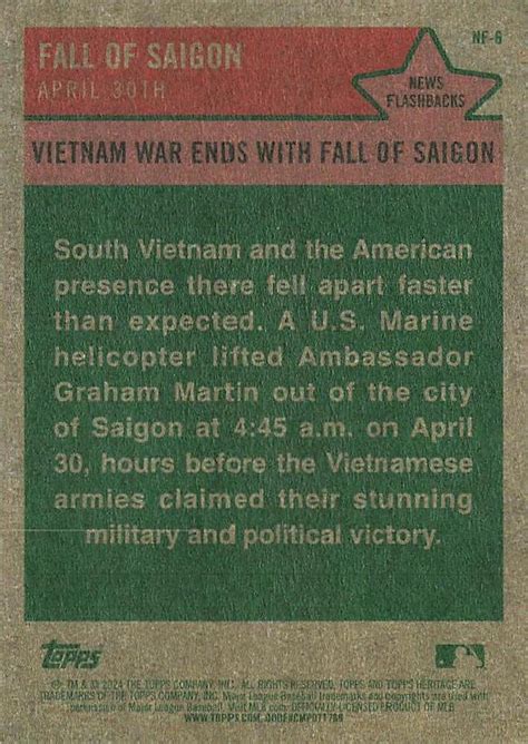 2024 Topps Heritage News Flashbacks NF 6 Fall Of Saigon Trading