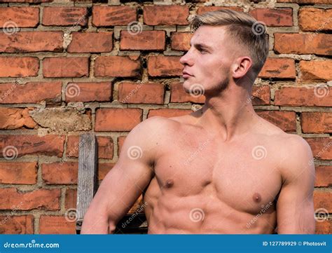 Attractive And Confident Torso Sportsman Man Muscular Athlete Lean On