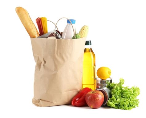 Premium Photo Paper Bag With Food Isolated On White