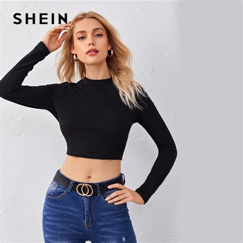 Shein Czarne Zasznurowane Plecy Crop Slim Tee Damskie Letnie Ci Gacze