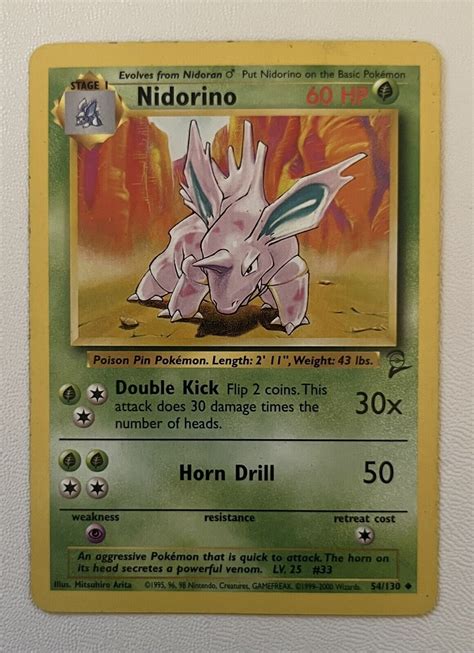 Pokémon Tcg Nidorino Base Set 2 54130 Regular Unlimited Uncommon For