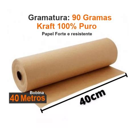 Papel Kraft Puro Natural Pardo Bobina 40cm X 40 Mts Gramatura 90g M2