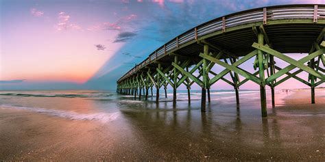 Crystal Pier At Wilmington North Carolina With Rain Clouds At Sunset