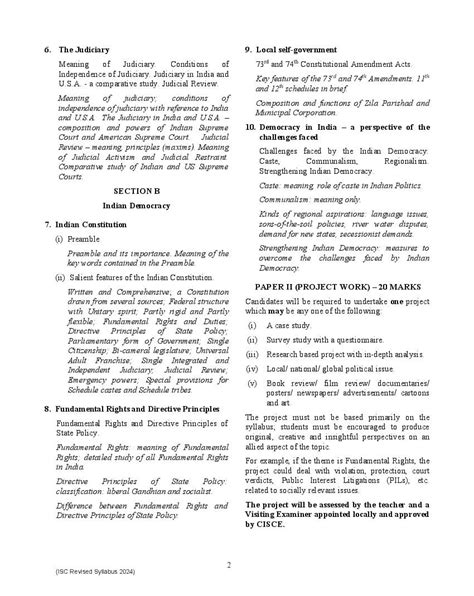 Isc Political Science Syllabus 2024 Pdf Cisce Class 12 11 Syllabus