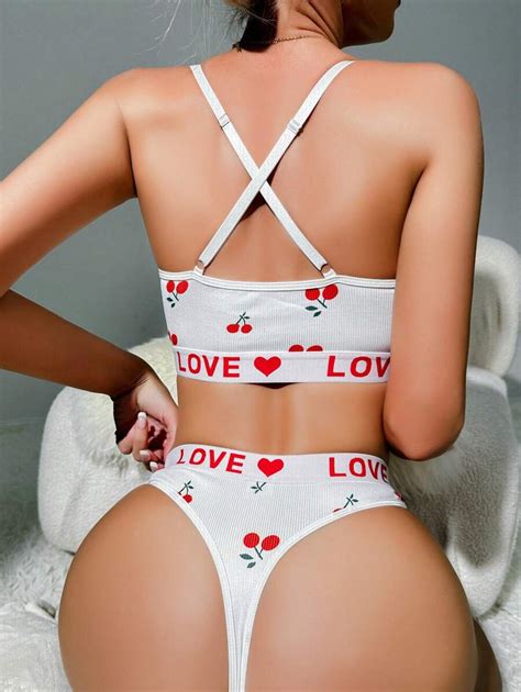 Cherry Print Letter Tape Panel Lingerie Set SHEIN USA