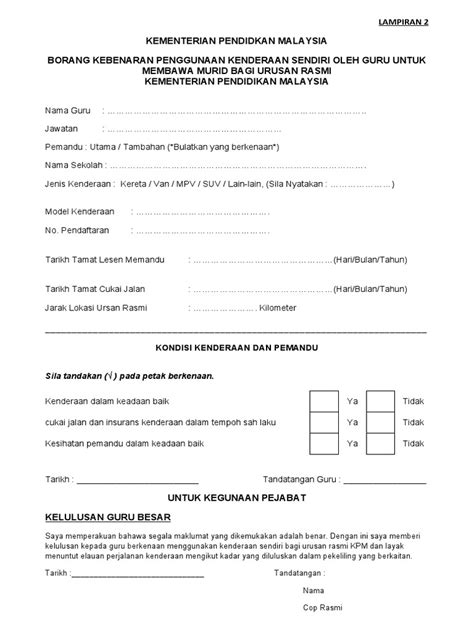 Borang Bawa Kenderaan Sendiri Pdf