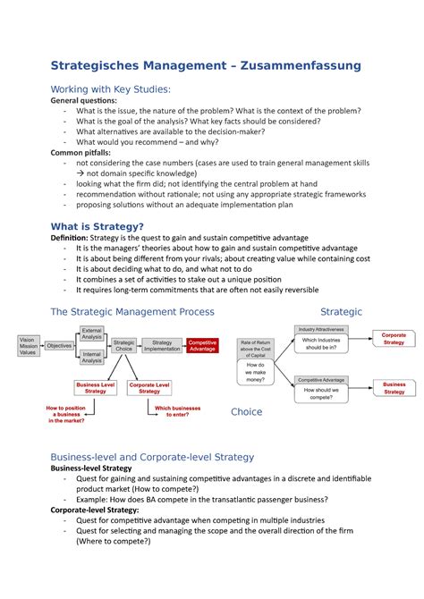 Strategisches Management Zusammemfassung Strategisches Management