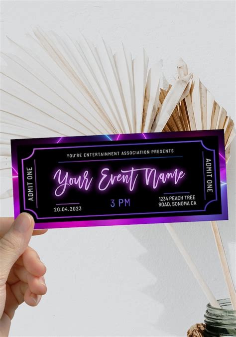 Purple Neon Light Event Ticket Template Birthday Concert Ticket