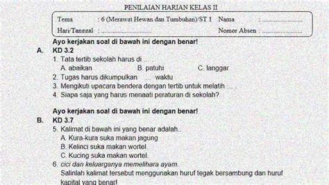 Soal Penilaian Harian Kelas Tema Subtema Dan Kunci Jawaban