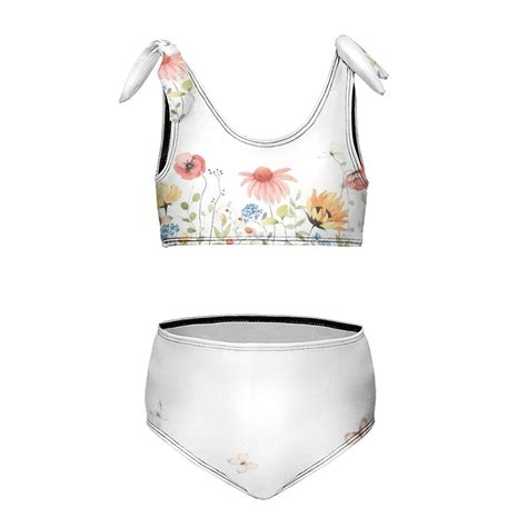 Beautiful Abstract Watercolor Painting Of Colorful Flowers Girl S 2 Piece Bikini Set Beach Sport
