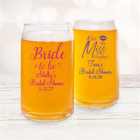 Set Of 24 Bridal Shower Personalized Custom Beer Can Glass Shaped