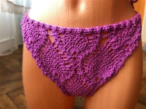 Sexy Crochet Bikini Set 2 Pieces Knitted Swimsuit With Thong Bottoms