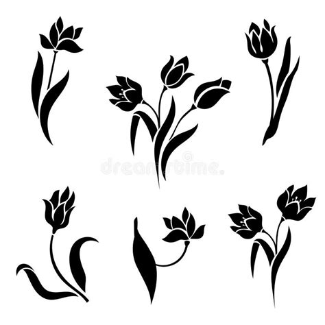 Silhouettes Of Tulips On A White Background Stock Vector