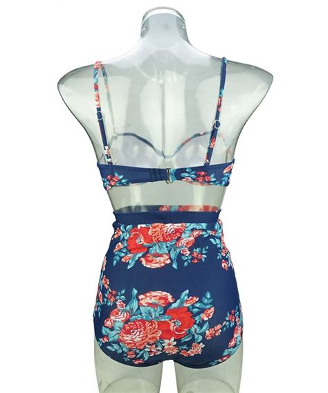 Women S Retro Floral High Waisted Bikini Set Twist Top Vintage Ruched Swimsuit FBA Floral Red