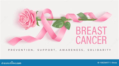 Breast Cancer Awareness Month Vector Banner With Pink Ribbon And Rose