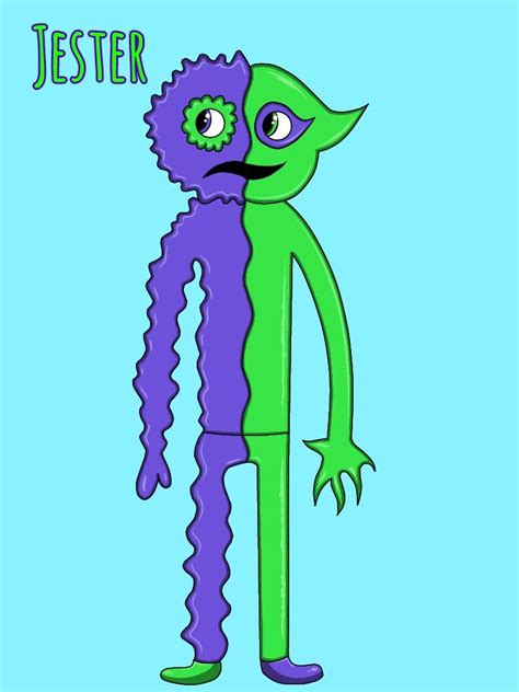 A Green And Purple Monster Hugging Each Other With The Word Jester On