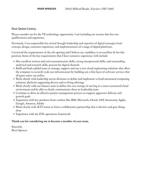 Vp Technology Cover Letter Velvet Jobs