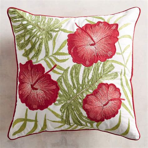 Pier Imports Embroidered Tropical Hibiscus Pillow Throw Pillows