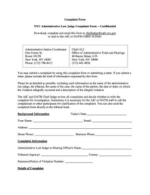 Fillable Online Nyc Complaint Form NYC Administrative Law Judge