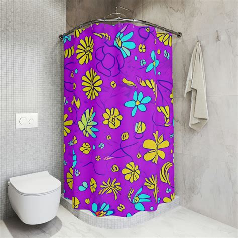 Boho Floral Shower Curtain Ai Art Print Modern Bathroom Decor