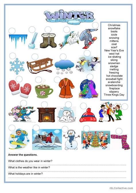 Winter Warmer Filler Cooler English ESL Worksheets Pdf Doc