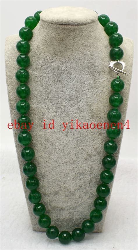 Huge Pretty Natural 12mm Green Jade Gemstone Round Beads Necklace 16