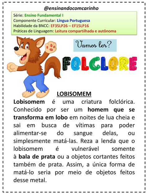 Lendas Dos Personagens Do Folclore Em Pdf Para Imprimir