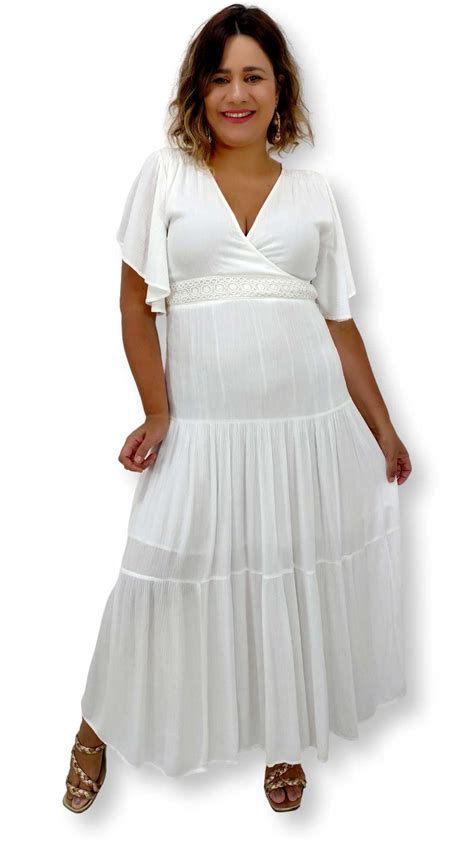 Vestido Longo Branco Renda Manga Curta Crepe Decote V 7027 Sarat Moda