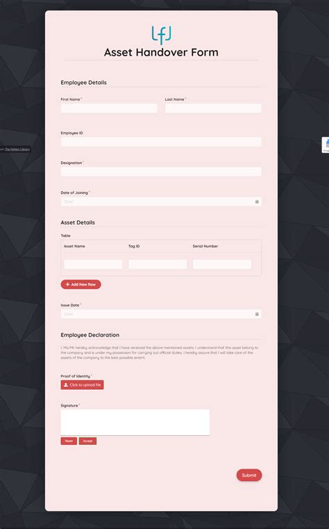 Company Asset Handover Form