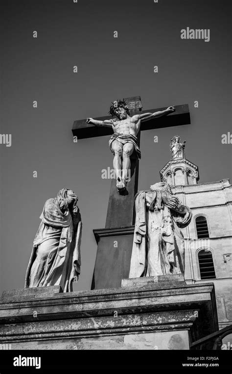 Statue Of Jesus Christ At Cross At The Palace Of The Popes In Avignon A French Commune In