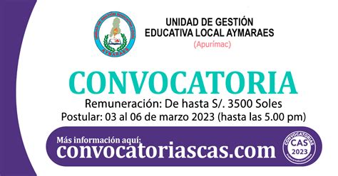 Convocatoria Ugel Aymaraes [cas] 12 Plazas Arquitectura Computación E Informática Derecho