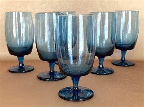 Mid Century Blue Footed Water Glasses Gorham Accent Water Ice Etsy Iced Tea Glasses Tea