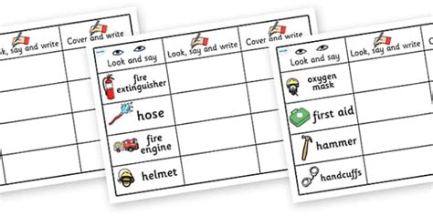 People Who Help Us Equipment Word Practice Worksheets