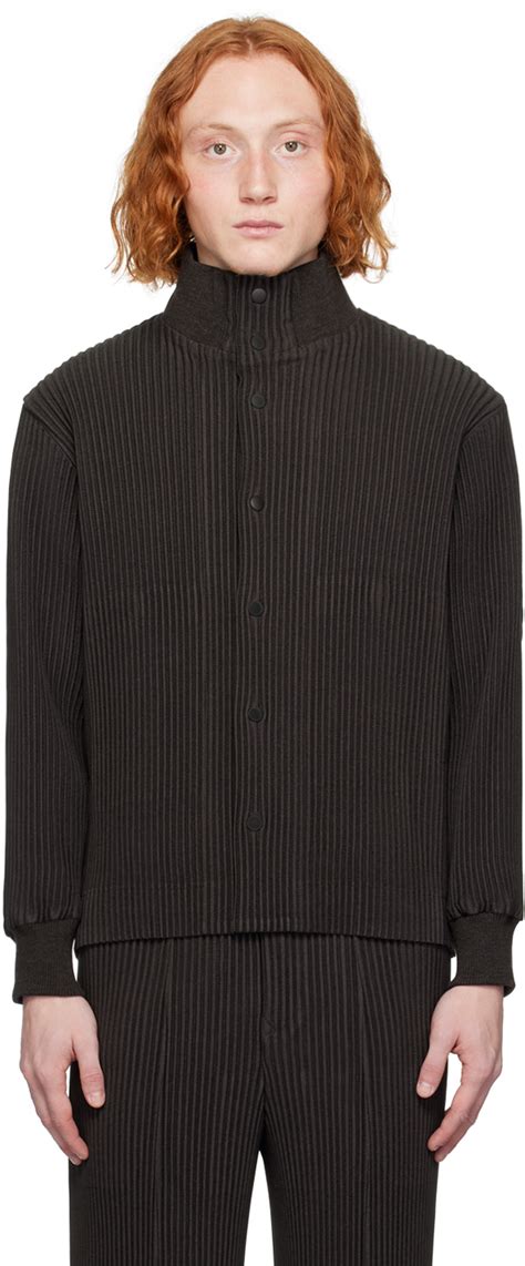 Brown Kersey Pleats Jacket by HOMME PLISSÉ ISSEY MIYAKE on Sale