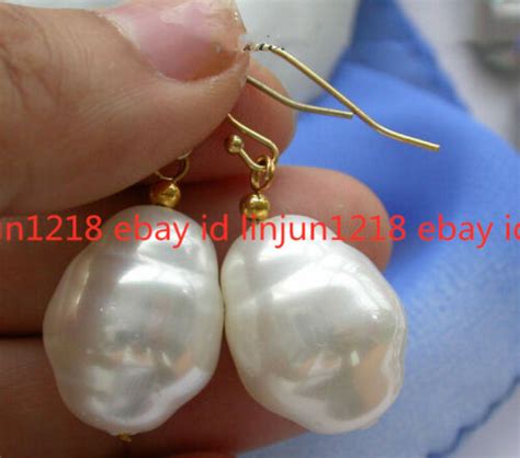 Mm South Sea Baroque White Shell Pearl Dangle Leverback Earrings Ebay