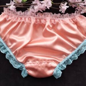Peach Satin Bikini Panties Soft Sensual Sissy Knickers With A Two Tone Daisy Trim Made To Order