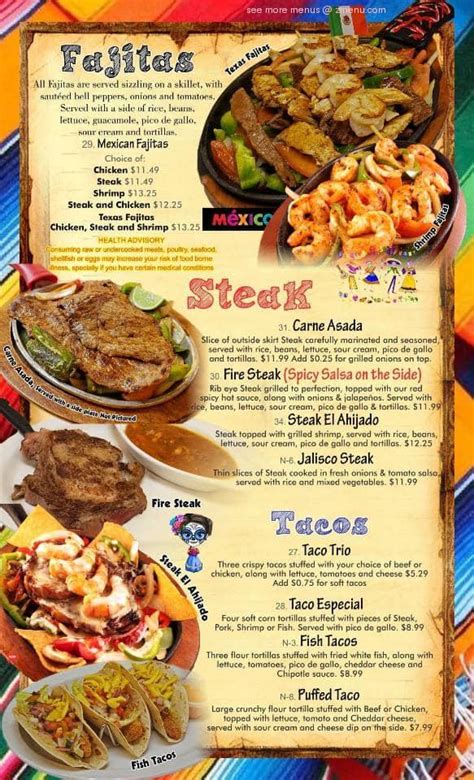 Menu at El Jalisco Mexican Grill restaurant, Eufaula, 128 E Broad St