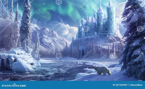 Ice Castle Under Northern Lights In Winter Wonderland Resplendent