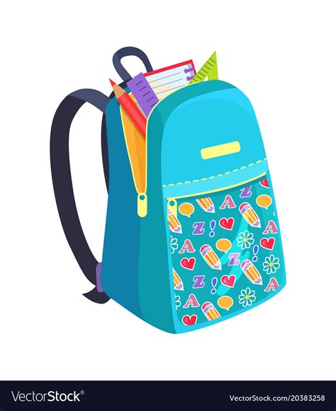 Open school bag with stationary element accessory Vector Image