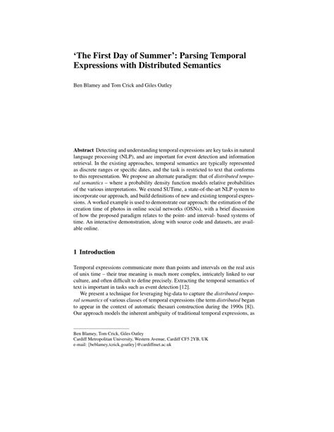 Pdf ‘the First Day Of Summer Parsing Temporal Expressions With