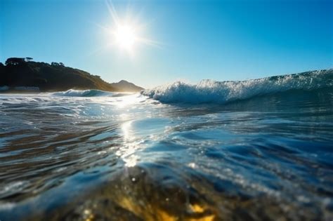 Premium AI Image | A photo of a beach with the sun shining on the water