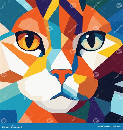 Geometric Cat Portrait Wpap Pop Art Stock Vector Illustration Of