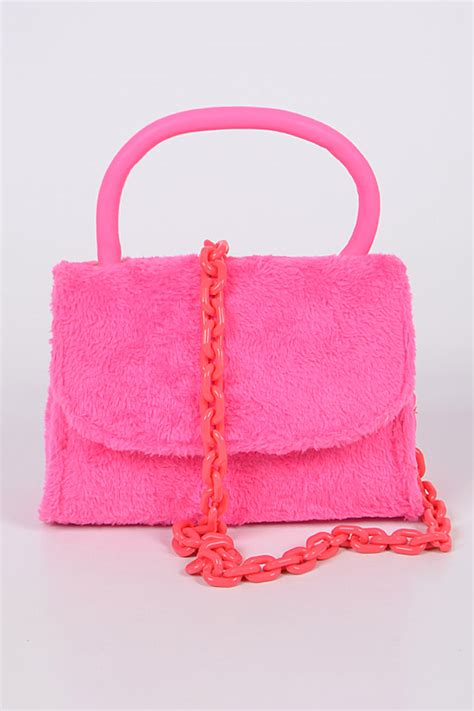 Ppc6765 Neon Pink Faux Fur Clutch Clutch And Wallet