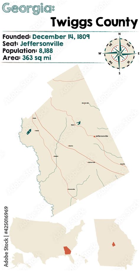 Large And Detailed Map Of Twiggs County In Georgia Usa Stock Vector