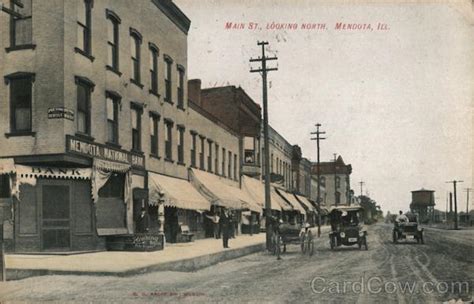 Main Street, Looking North Mendota, IL Postcard